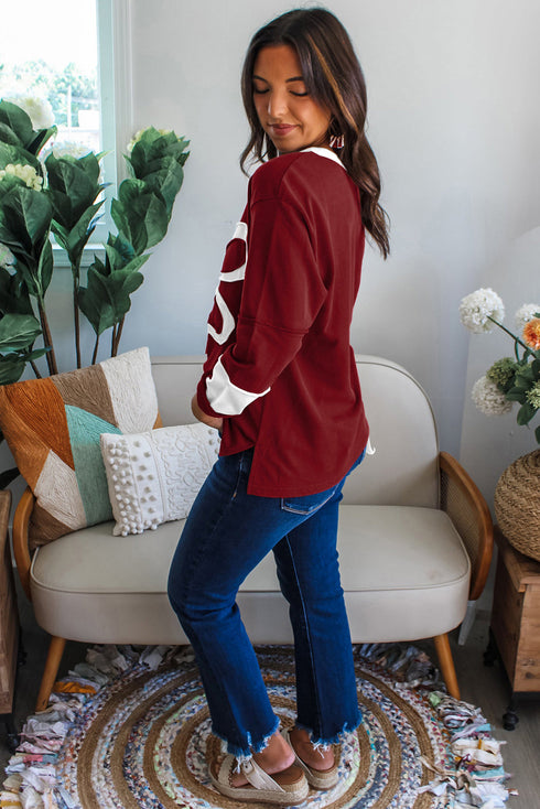 Daisy Applique Round Neck Long Sleeve Top